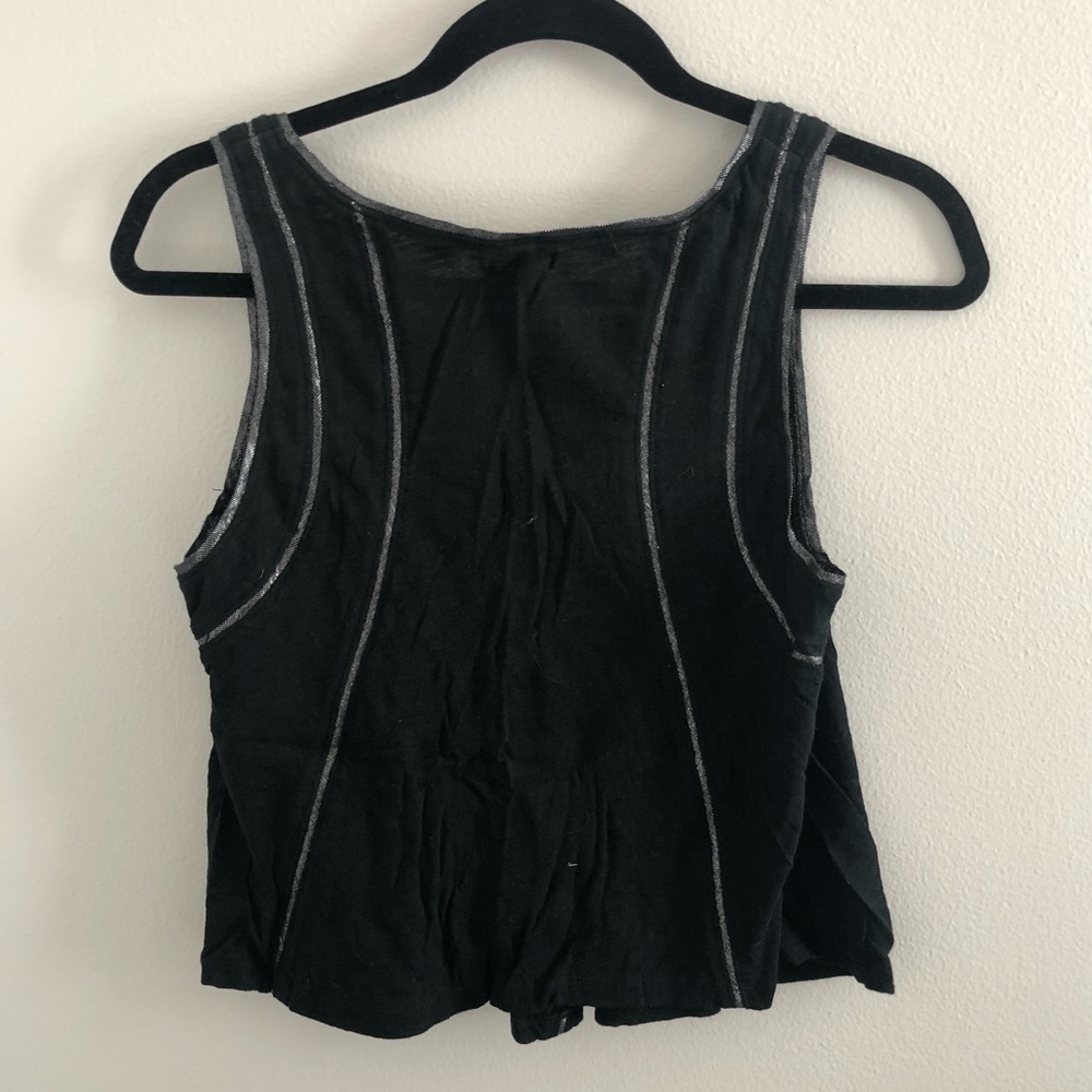 Black Tank Top Crop Top with Metallic Stripes - XS - Picture 2 of 3